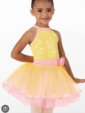 Weissman Girls XS Pink & Yellow Sequin Tulle Ballet Dance Costume